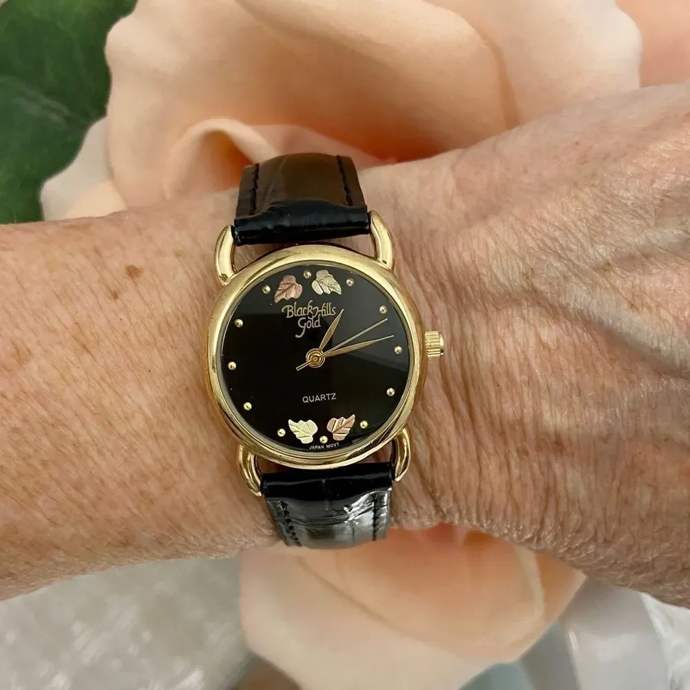 Black Hills Gold Real 12K Gold Leaves on Dial Ladies Watch
